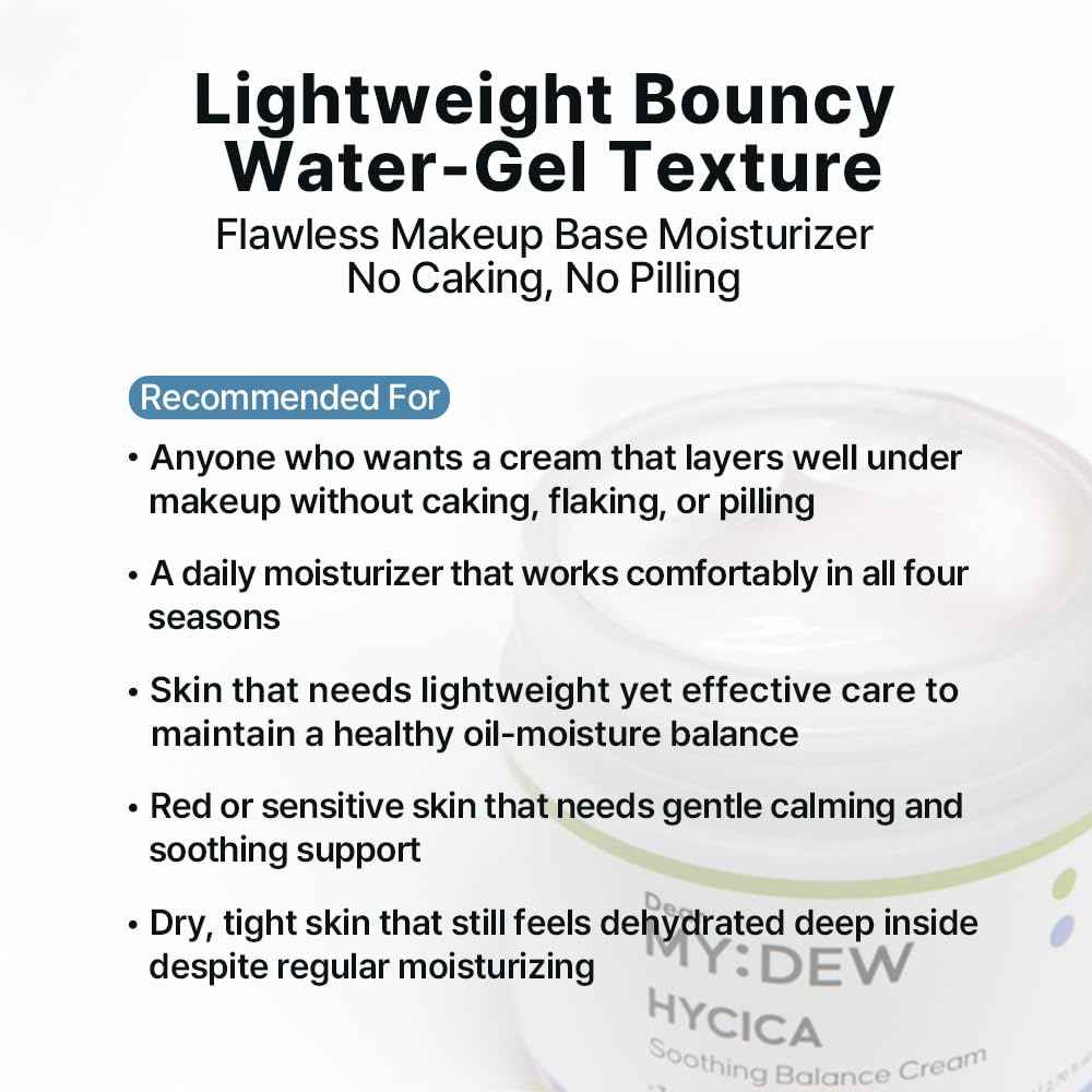 DearMYDEW HYCICA Soothing Balance Cream Moisturizer | Calming Hydration Barrier Care for Sensitive Skin, Centella, Ultra-Low Molecular Hyaluronic Acid, Vegan Fragrance-Free Korean Skincare, 2.70 fl oz