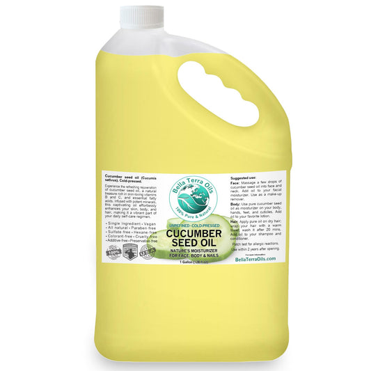 Pure Cucumber Seed Oil for Refreshing Skin and Hair Care – 1 Gallon, Vitamin E Rich. Bella Terra Oils