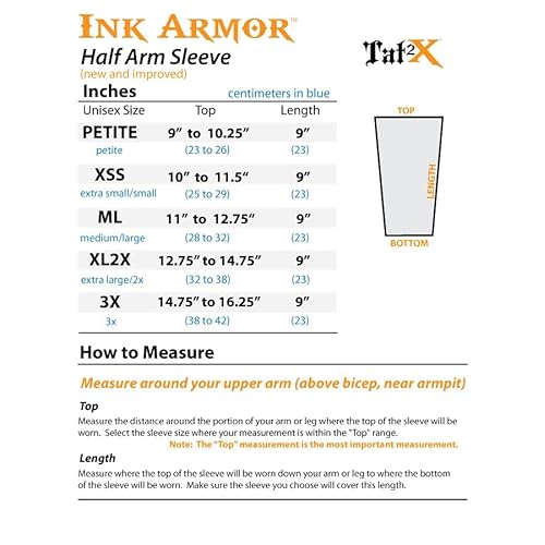 Tat2X Ink Armor Premium Half Arm Tattoo Cover Up Sleeve - No Slip Gripper - U.S. Made