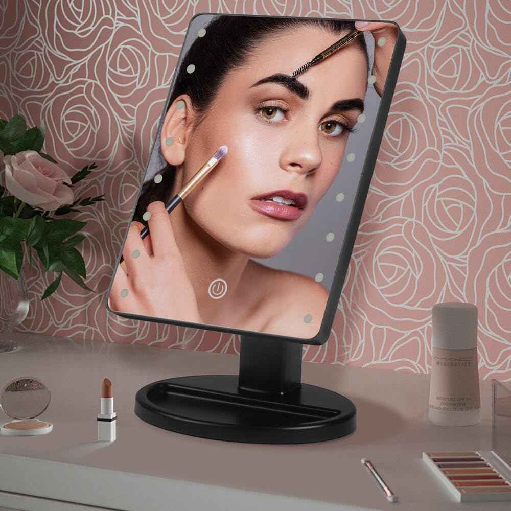 KAKULO Lighted Makeup Mirror with Lights 16 Led Vanity Makeup Mirror with Adjustable Brightness and 180 Degree Rotation Touch Screen Dual Power Supply Gifts for Teens Girls Women