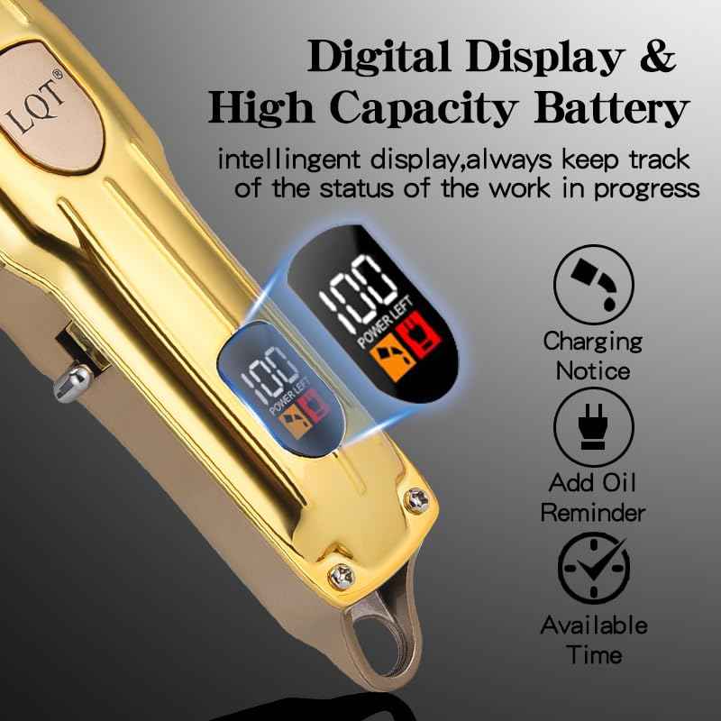 LQT Professional Hair Clipper Set, Gold, LED Display, with Trimmer, 8 Guide Combs, Barber Shaver Set, with Travel Case and Haircut Cape (Gold)