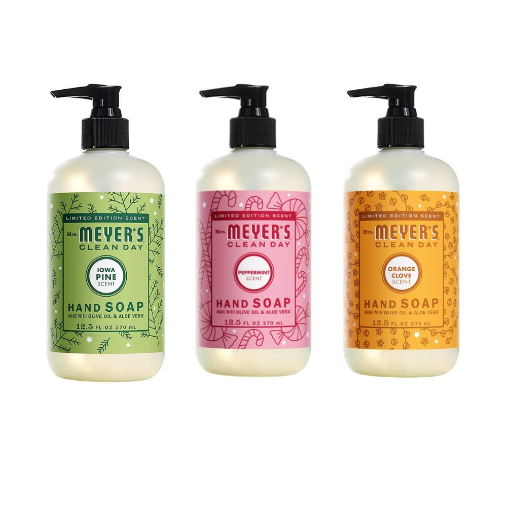 MRS. MEYER'S CLEAN DAY hand soap Scent Variety Pack, (Peppermint + Iowa Pine + Orange Clove)