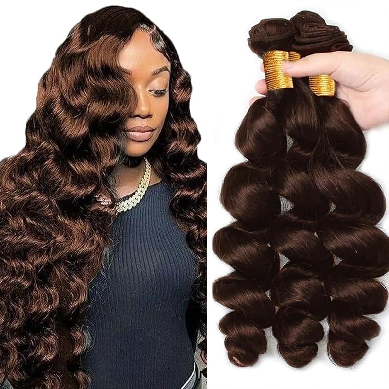#4 Brown Loose Deep Wave Hair Bundles 20" - 3pc Set