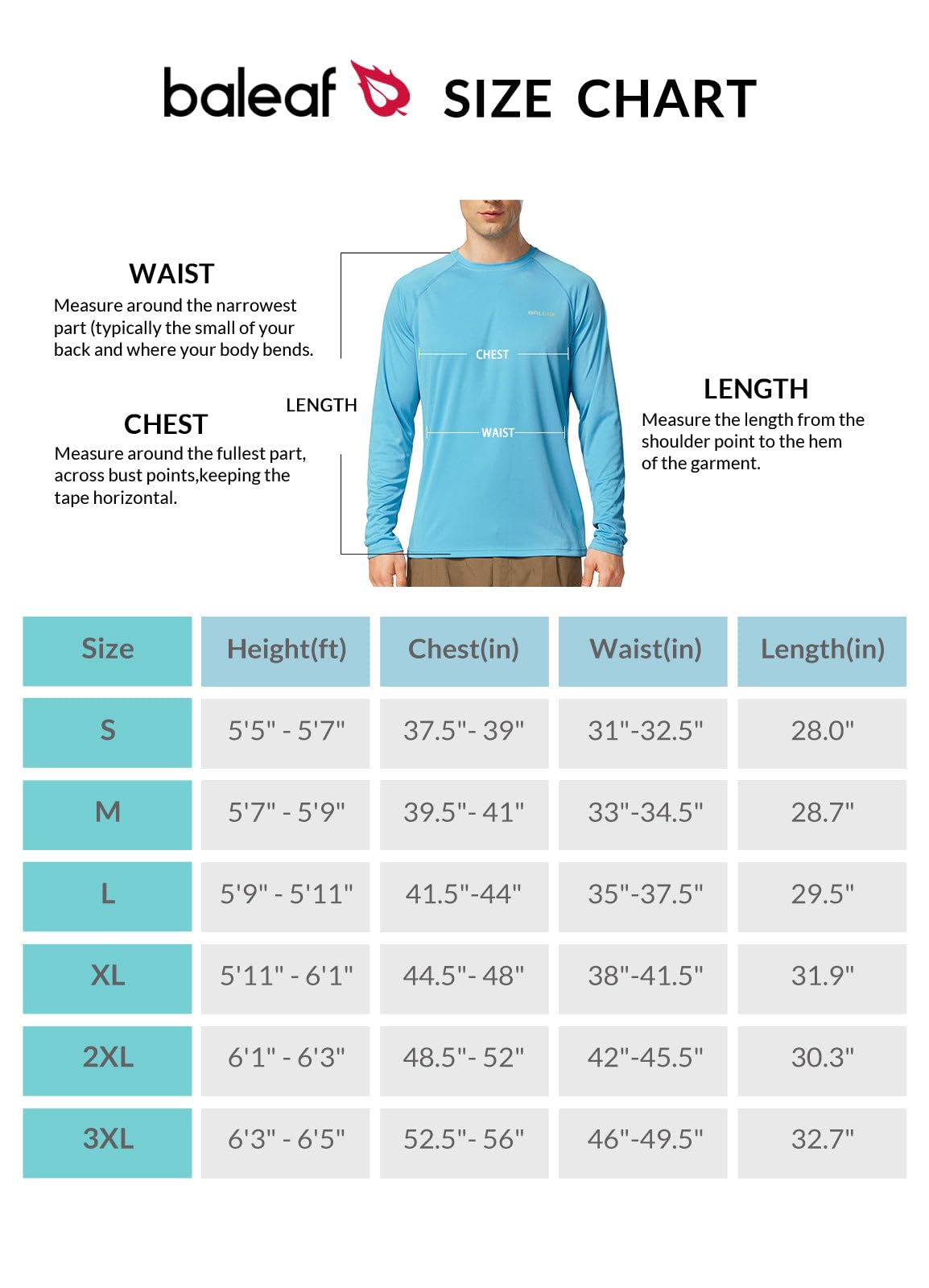 BALEAF Men's Sun Protection Shirts UV SPF T-Shirts UPF 50+ Long Sleeve Rash Guard Fishing Running Quick Dry Blue Size S