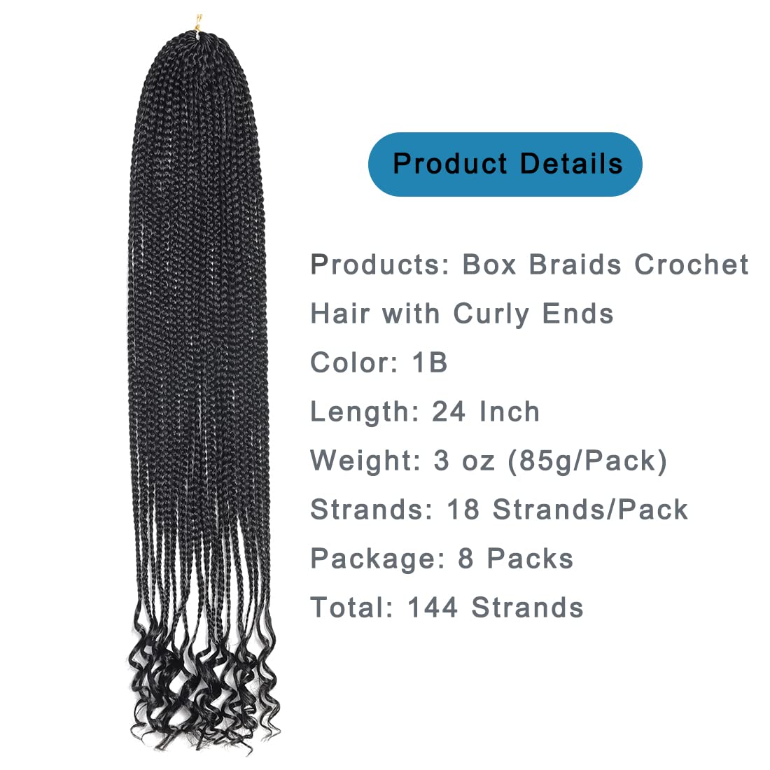 8 Packs 24 Inch Crochet Box Braids Hair with Curly Ends Pre Looped Crochet Braids Goddess Box Braids Crochet Hair Extensions Braiding Hair