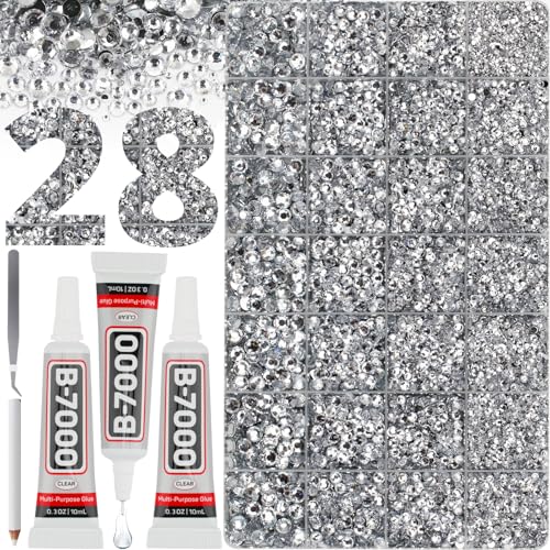 36000Pcs Silver Clear Rhinestones Mixed Sizes 2-6MM Flatback with B7000 Glue