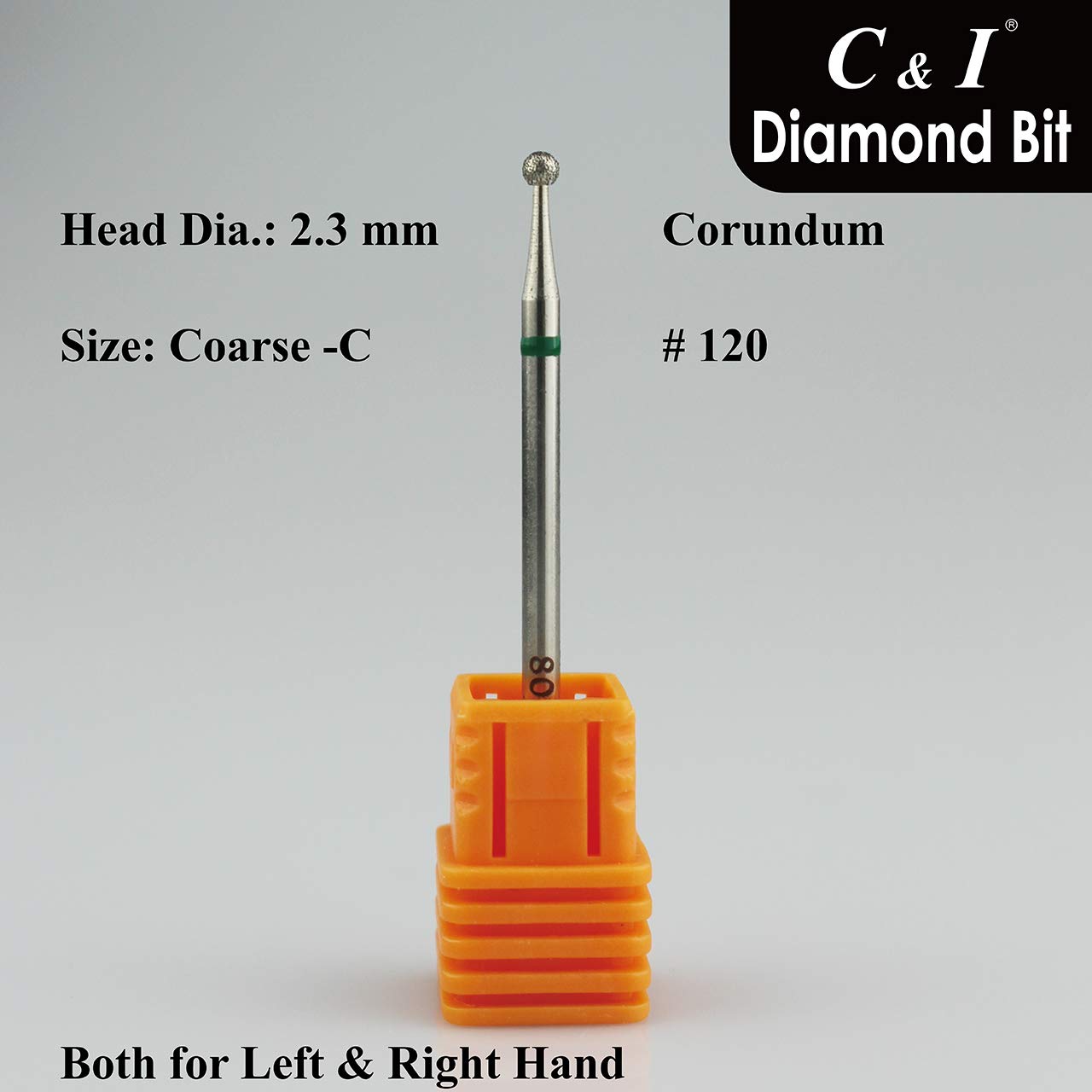 C & I Diamond Nail Drill Bit, Ball Shape Head E-File, Professional Cuticle Clean Drill Bit, Improved Diamond Powder plus Tungsten Carbide Shank 3/32” (2.35 mm) (2.3 mm, Coarse -C)