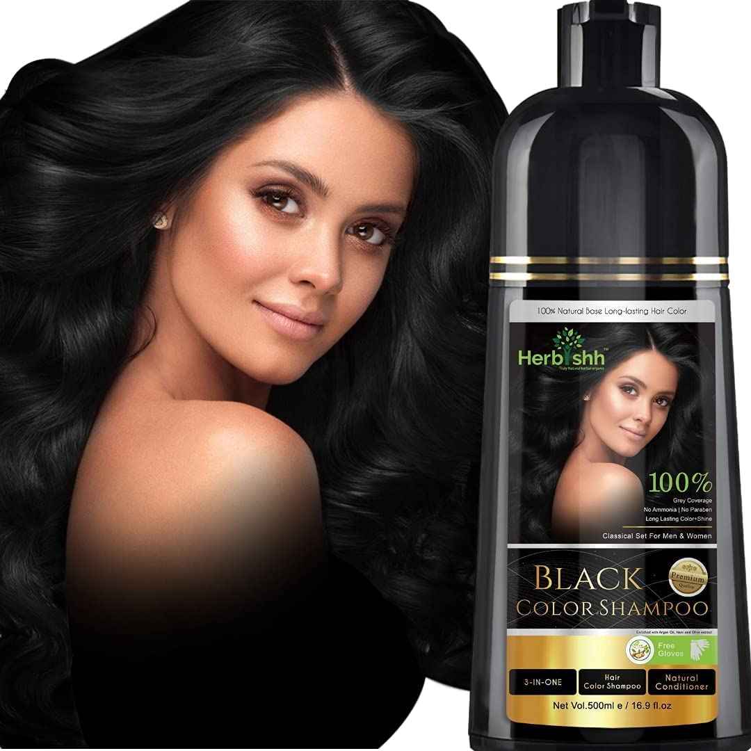 Herbishh Combo Hair Color Shampoo for Gray Hair (Black) 500ml + Argan Hair Oil 30ml