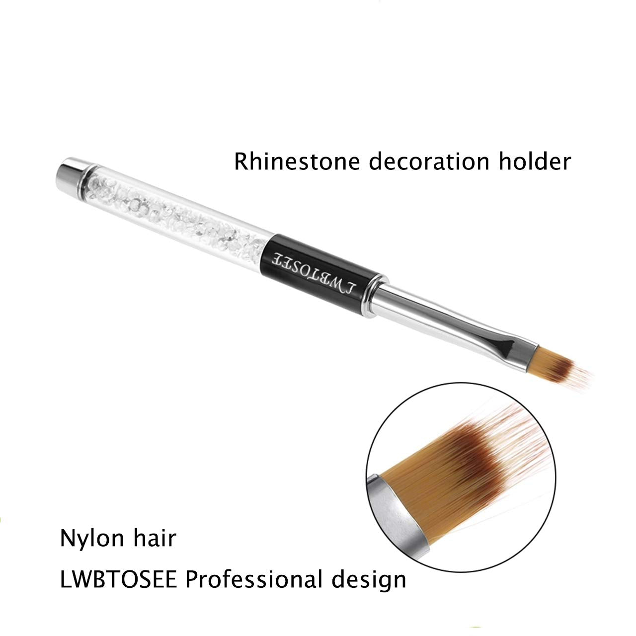 LWBTOSEE 2PCS Nail Ombre Brush Nail Art Painting Pen Brush UV Gel Polish Gradient Color Rhinestone Crystal Acrylic Nail Drawing Pen