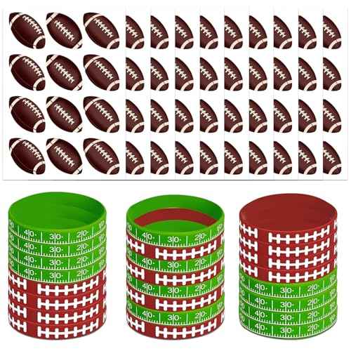 144PCS Football Party Favors 120PCS Brown Football Tattoos 24PCS Green and Brown Football Silicone Bracelets Wristbands for Football Game Touchdown Tailgate Cheerleaders Party Decoration favors