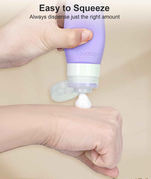Quatish Travel Bottles for Toiletries, Original Patented Leak Proof Travel Size Containers, 3 oz Tsa Approved Silicone Shampoo and Conditioner Bottles, 4 Pack,，Purple