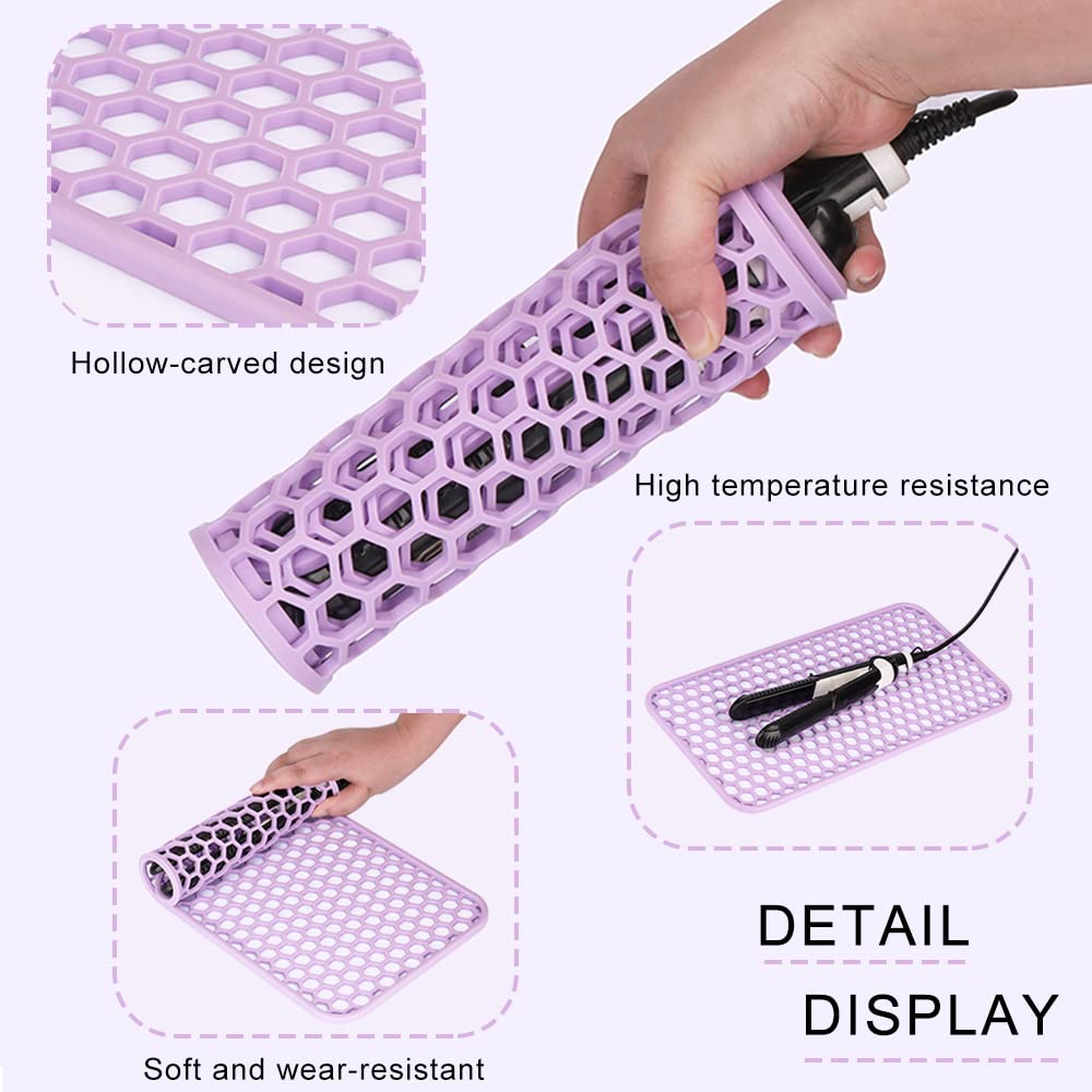 Large Heat Resistant Mat for Hair Styling Tools, Silicone Heat Pad for Curling Iron, Portable Travel Flat Iron Mat for Hair Straightener, Curler Wand, Hot Waver (Purple)