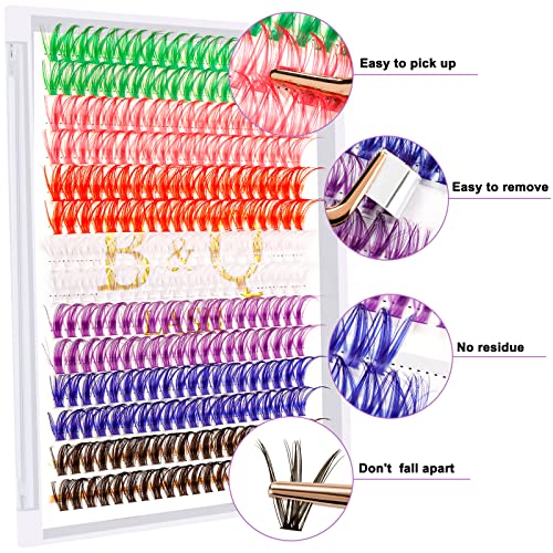 Lash Clusters Colored DIY Eyelash Extensions 280 Clusters Lashes 40D-D-16mm LASH 7 Color Mix Volume Eyelash Clusters Wispy Individual Lashes Cluster DIY at Home(7MIX,40D-D-16mm)