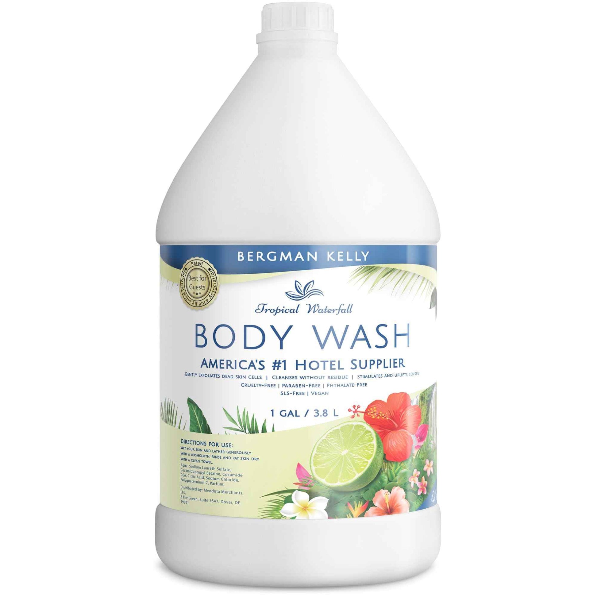BERGMAN KELLY Refill Gallon Size Body Wash (128 fl oz, Tropical Waterfall Scent), Delight Your Guests with an Invigorating and Refreshing Body Wash, Quality Guest Hotel Toiletries in Bulk