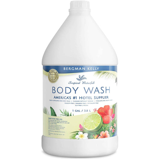 BERGMAN KELLY Refill Gallon Size Body Wash (128 fl oz, Tropical Waterfall Scent), Delight Your Guests with an Invigorating and Refreshing Body Wash, Quality Guest Hotel Toiletries in Bulk