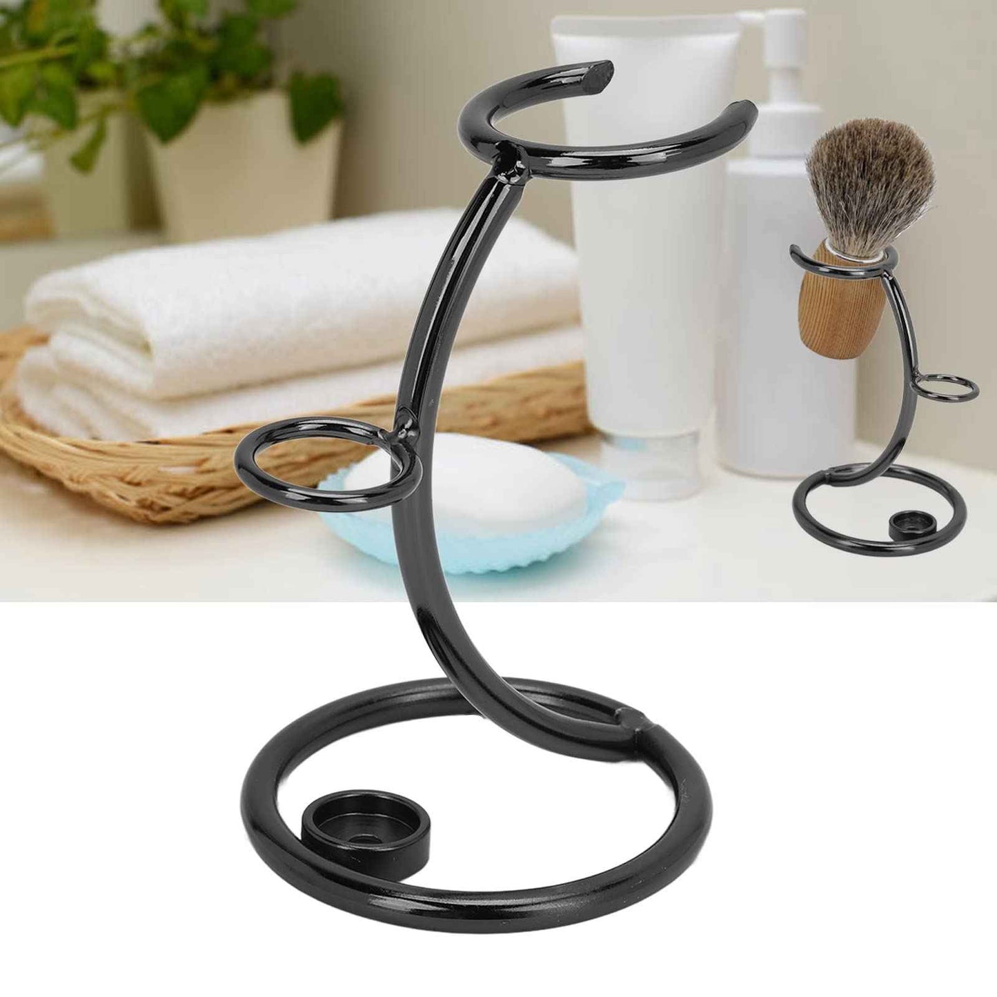 Safety Razor Stand, Stainless Steel Brush Shaving Holder Storage Shave Organizer Extra Stability Non slip Base Modern Fast Drying Accessory for Man Women Shower Room Bathroom Countertops Tool(Black)