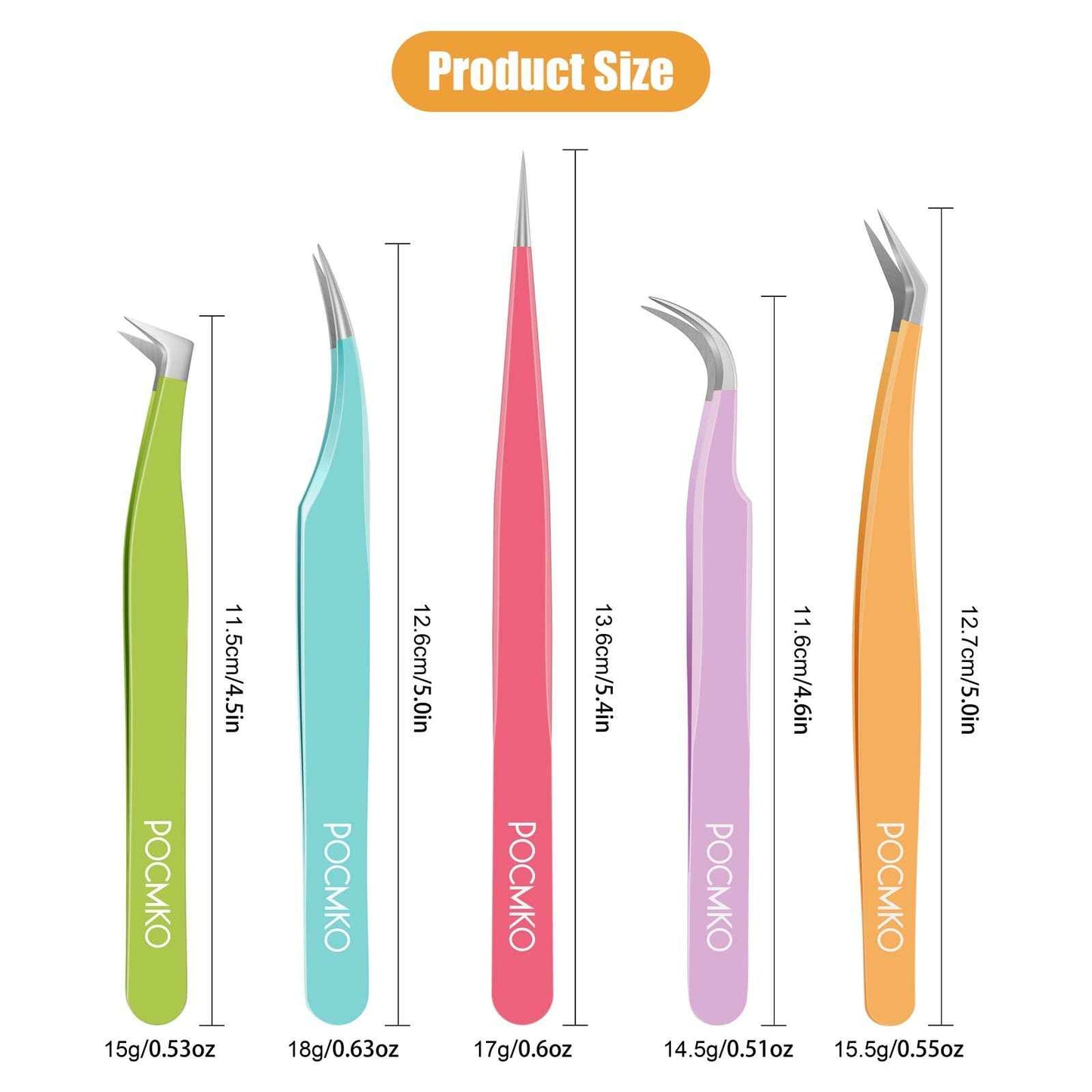 POCMKO Lash Tweezers for Eyelash Extensions, Lash Extension Tweezer Kit for Beginner, Colorful Eyelash Tweezers Set of 5 for Volume, Isolation and Classic Lashes