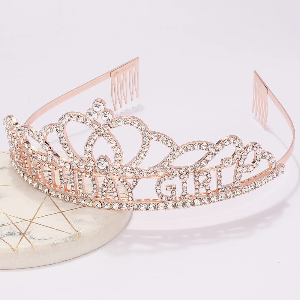 AOPRIE Diane Birthday Crowns for Women Rose Gold Tiaras for Girls Crowns for Girls Rhinestone Crystal Decor Headband