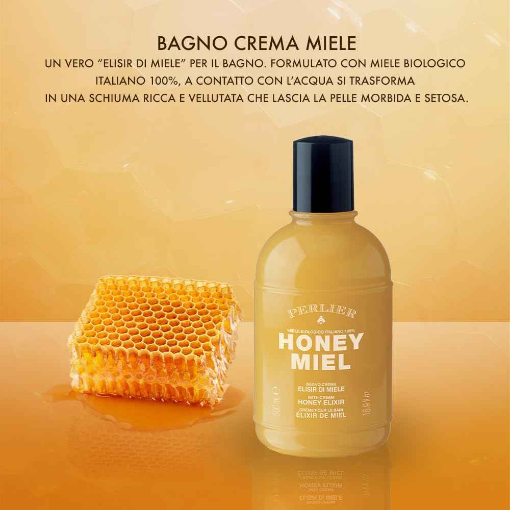 Perlier Honey Miel Bath Cream Honey Elixir 500 ml, 16.9 Fl Oz Made in Italy [Italian Import]