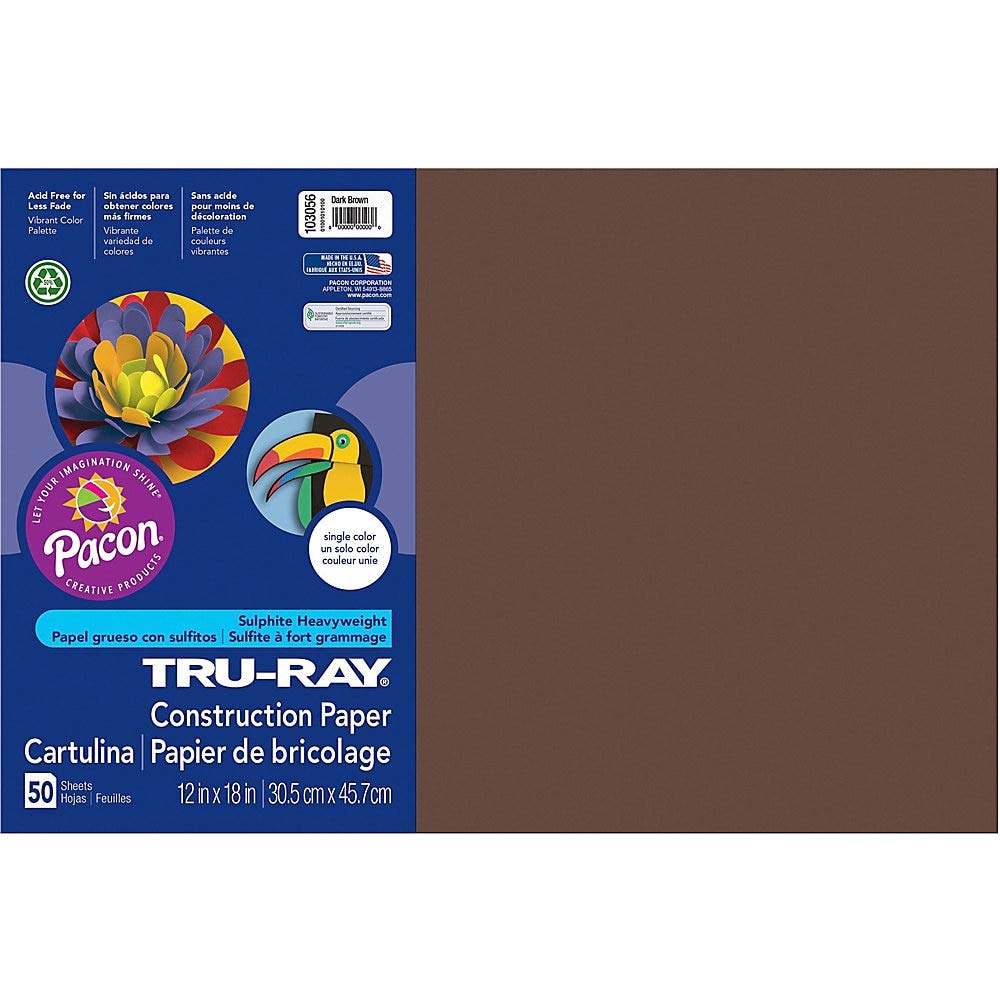 Tru-Ray® Construction Paper, 50% Recycled, 12" x 18", Dark Brown, Pack Of 50