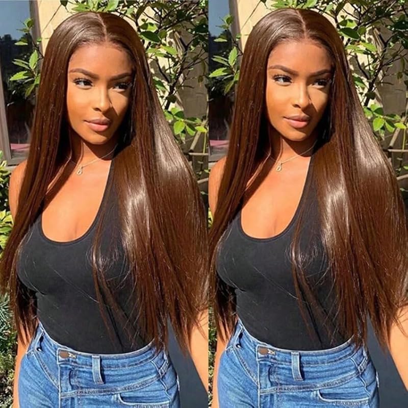 GZX 20 Inch Chocolate Brown Lace Front Wig - 13x6 HD Human Hair