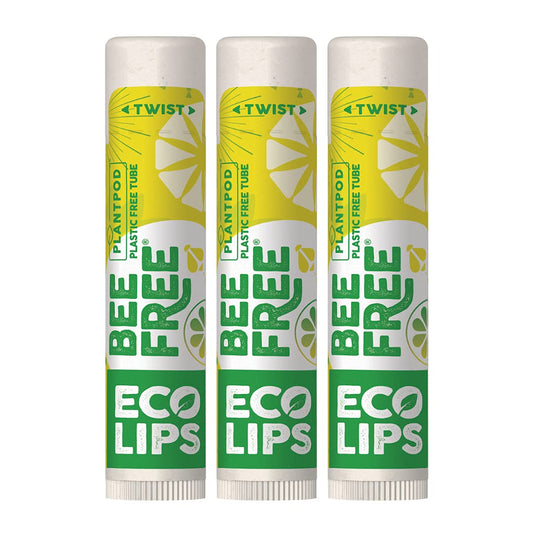 Vegan Lip Balm Lemon Lime Flavor 3 Pack - Bee Free with Candelilla Wax, Cocoa Butter & Coconut Oil Lip Care. Soothe & Moisturize Dry, Chapped Lips - 100% Plastic-Free Plant Pod Packaging - Made in USA