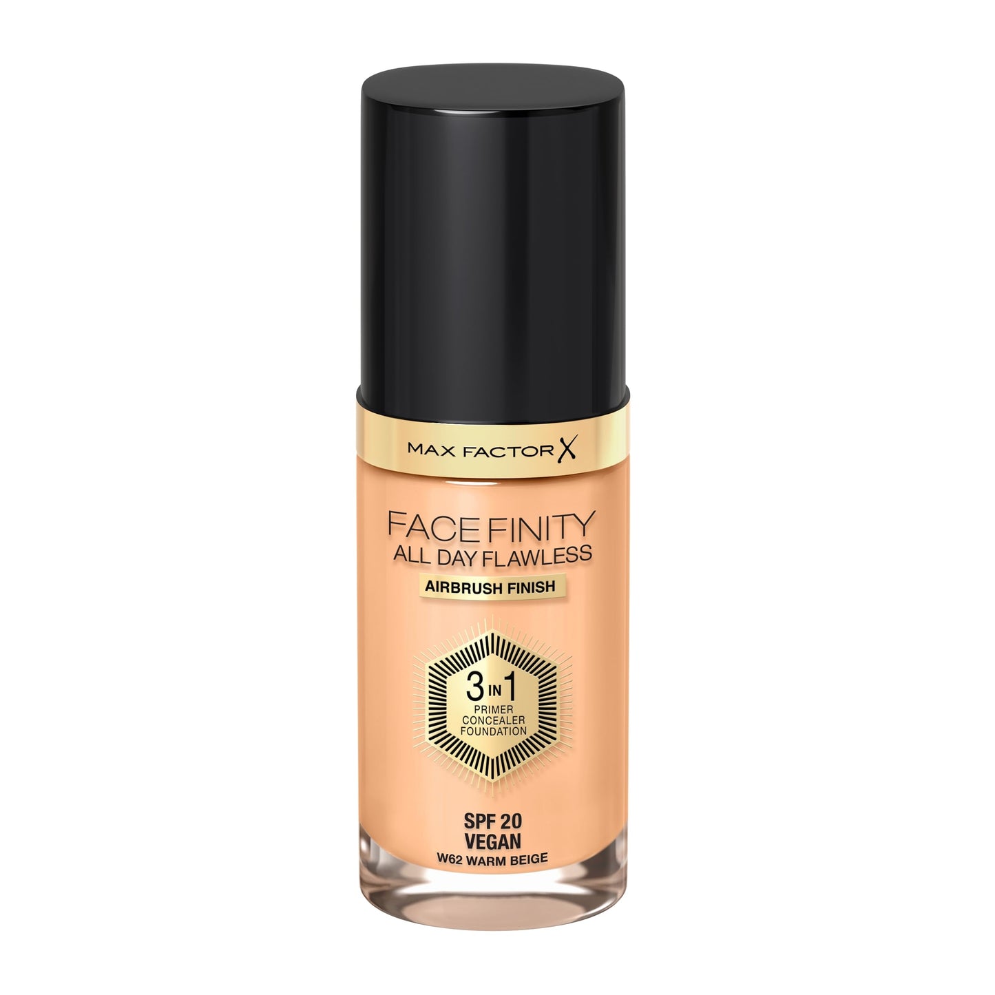 Max Factor Facefinity 3-in-1 All Day Flawless Liquid Foundation, SPF 20-62 Warm Beige, 30 ml