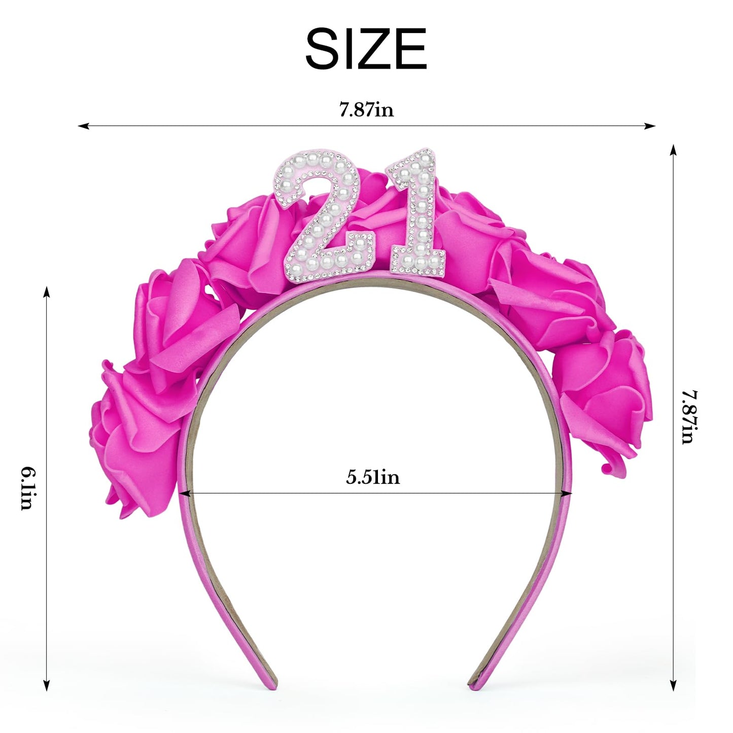 Wecoe Hot Pink Floral Headband Crown Tiara for 21st Birthday - Party Favors, Hair Accessory for Her