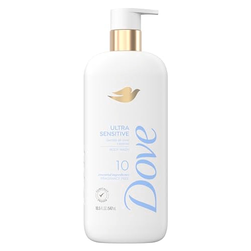 Dove Fragrance Free Body Wash Ultra Sensitive Gentle all-over cleanse 10 essential ingredients 18.5 oz