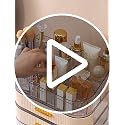 SpaceLuxe 360° Rotating Makeup Organizer with Drawers - Cream White