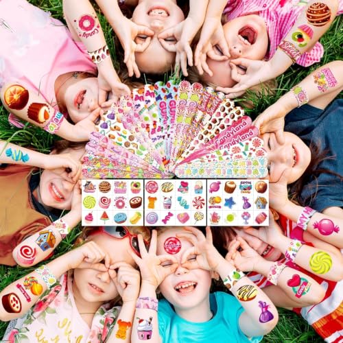 96-Piece Candyland Party Favors Set - Slap Bracelets & Tattoos