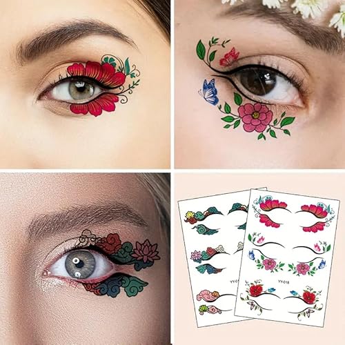 60 Pairs Halloween Christmas Eye Shadow Tattoo Sticker Eyeliner Temporary Tattoos Transfer Eyeshadow Stickers for Women Eye Makeup Decorations