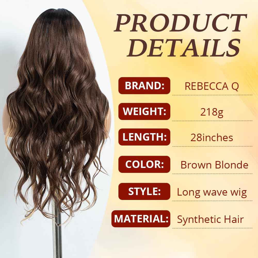 Rebecca Q Long Wavy Synthetic Lace Front Wig for Women 30 inches Middle Part Natural Hairline Heat Resistant Fiber Wigs for Daily Party (Blown Blonde)