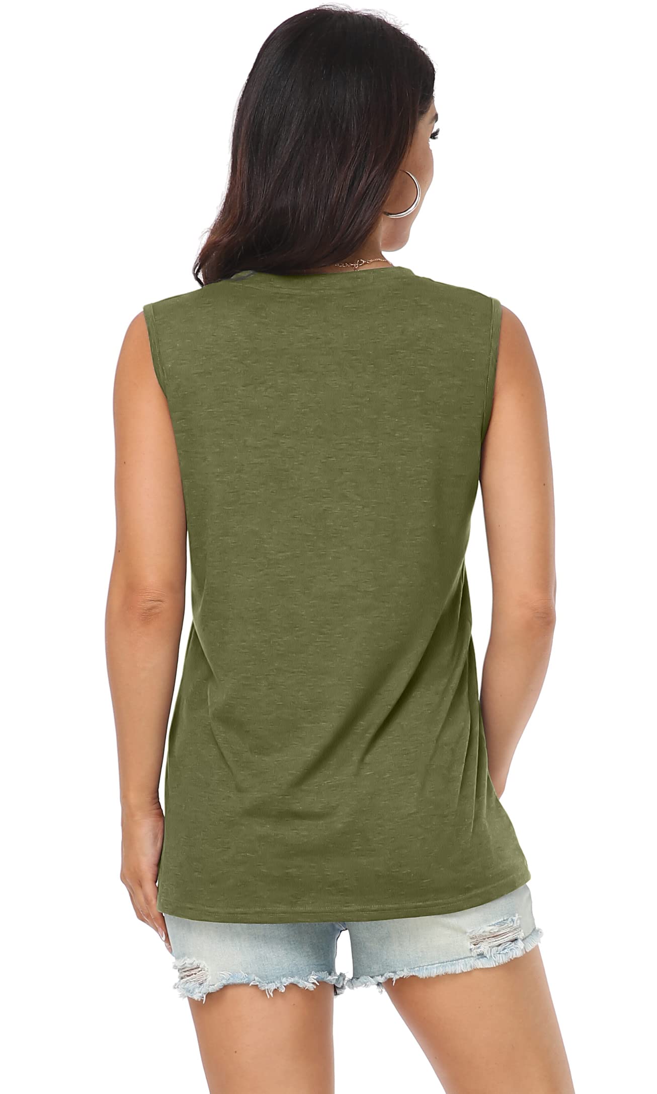 Summer Tops for Women Sleeveless Scoop Neck Casual Loose Fit Basic Tunic Blouses(Pure Green, S)