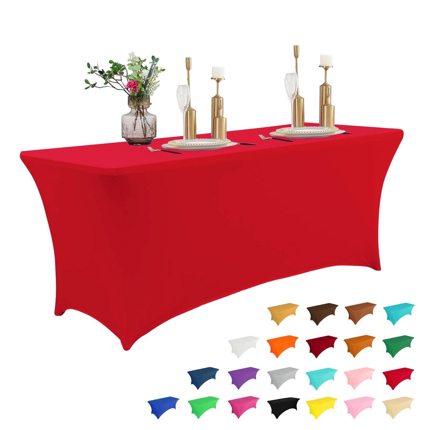 IVAPUPU 4FT Table Cloth for Rectangular Fitted Events Stretch Red Table Covers Washable Table Cover Spandex Tablecloth Table Protector for Party, Wedding, Cocktail, Banquet, Festival