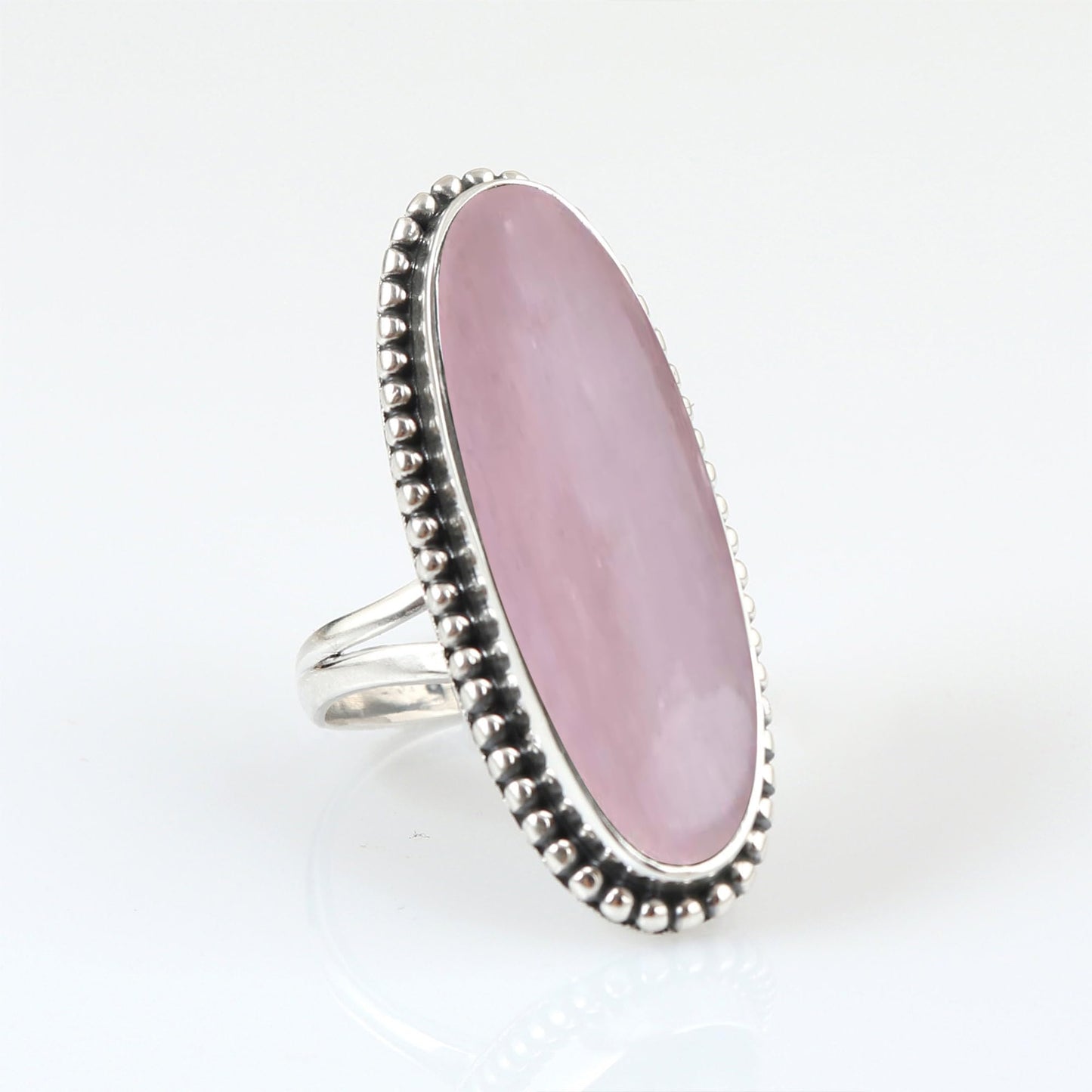 Rose Quartz Gemstone Ring 925 Sterling Silver Handmade Ring For Women Pink Crystal Stone Healing Ring Long Oval Rose Quartz Ring For Love, Friendship, Bridesmaid Gift By NKG