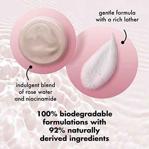 Love Beauty and Planet Plant-Based Body Wash Nourish and Illuminate Skin Rose Water and Niacinamide Made with Plant-Based Cleansers and Skin Care Ingredients, 100% Biodegradable 20 fl oz