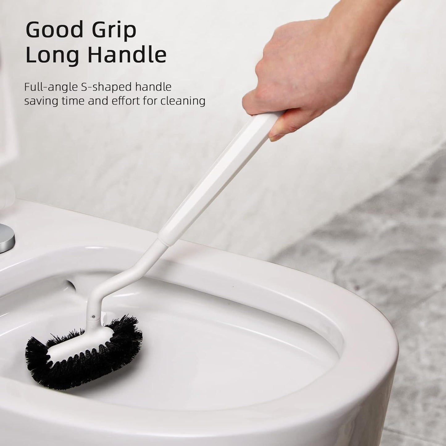 HAMITOR Toilet Bowl Brush Holder Set: 2 Pack Bathroom Deep Cleaning Toilet Cleaner Scrubber Under Rim with Curved Bristle for Dead Corner Clean - Hidden Rv Toilet Decorative Accessories with Caddy