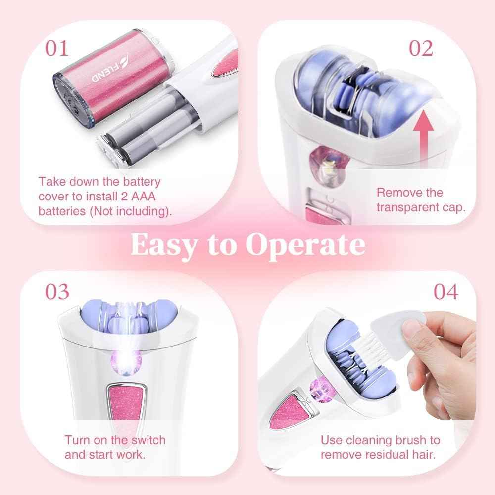 Mini Epilator, Facial Hair Remover for Women, Full Body Smooth Glide Epilator, Portable Electric Lady Shaver for Face, Armpits, Arms, Bikini, and Legs, with 9-Tweezers with LED for Precision