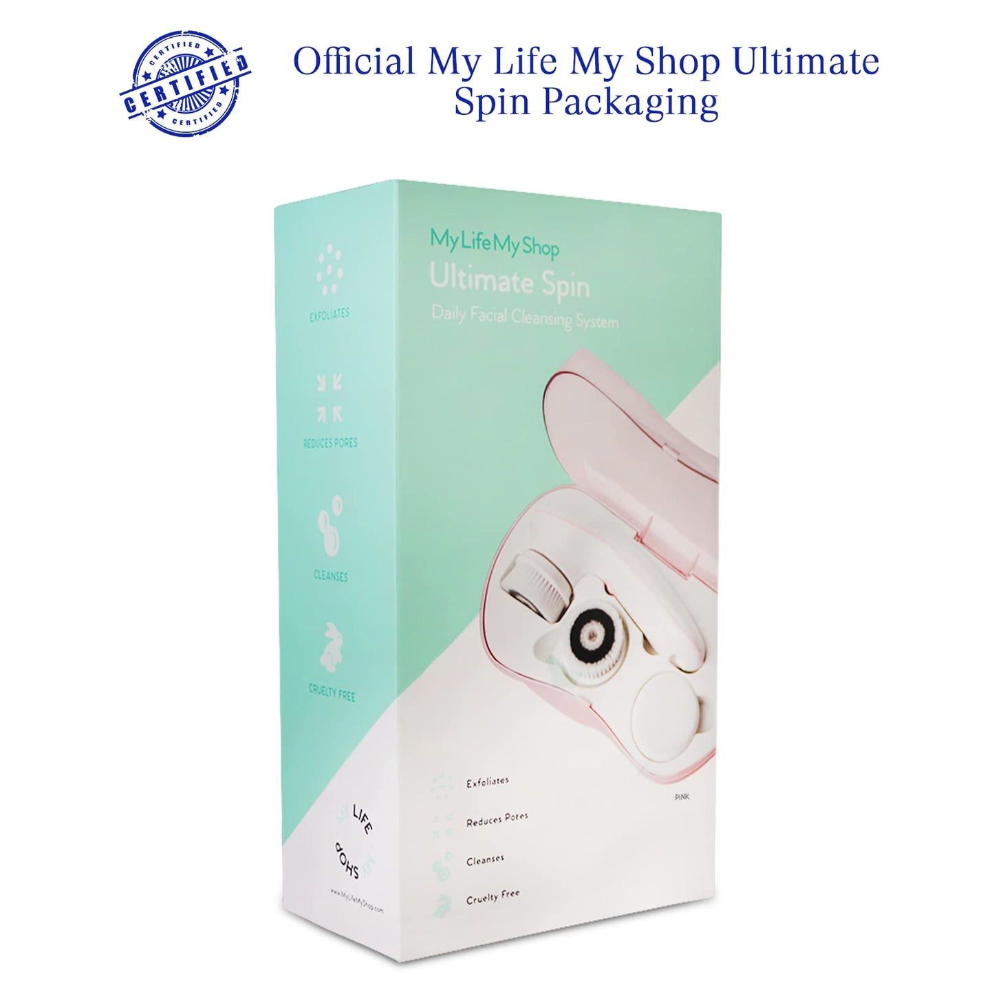 My Life My Shop Ultimate Spin Facial Cleansing Brush (Pink) Ultimate Skin Spa with 3 Interchangeable Face Brushes-Daily Cleansing, Exfoliating Brush, Silicone Brush&Protective Case