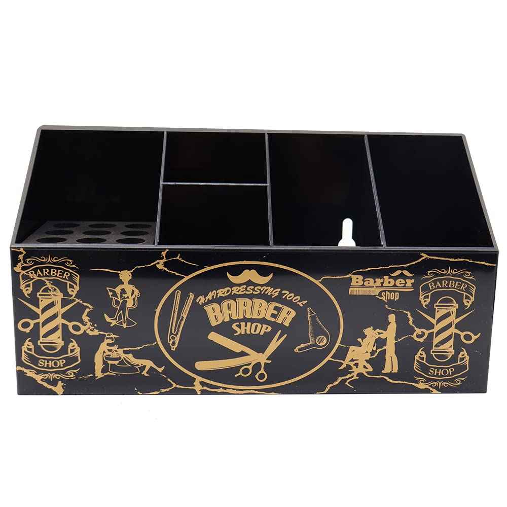 Flytreal Barber Scissor Shear Holder Box, Hair Salon Supplies Acessories Tool Station Desk Organizer Case, Combs Clips Scissors Stand Storage for Stylist Groomers Hairdressers (L-Black)