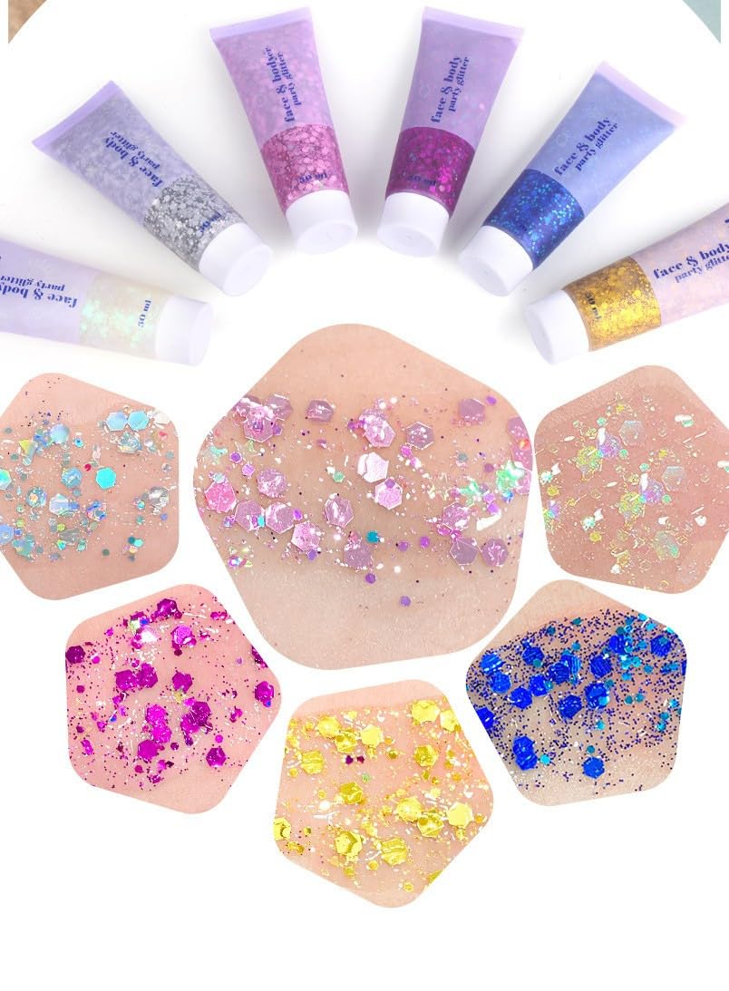 PAQIMAN Pink Face Glitter,Sparkling Neon Outfit Party Holographic Sequins Paint Body Glitter Gel Makeup.(03# Pink)