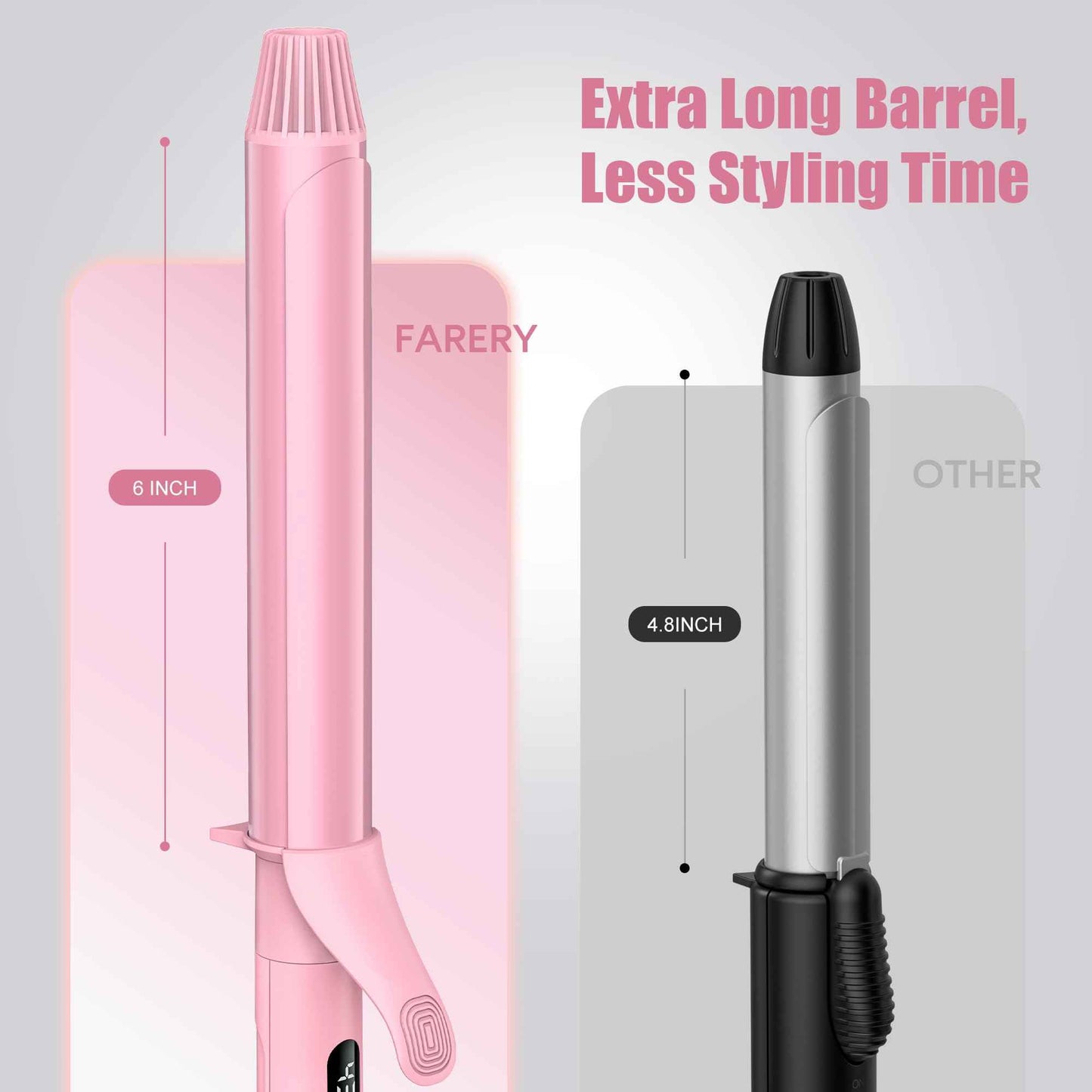 FARERY Long Barrel Curling Iron 1 1/4 inch, 1.25 Inch Curling Iron for Thin Hair, Infused Argan Oil & Keratin, 11 Adjustable Temp, Include Clips & Silicone Pad, Pink