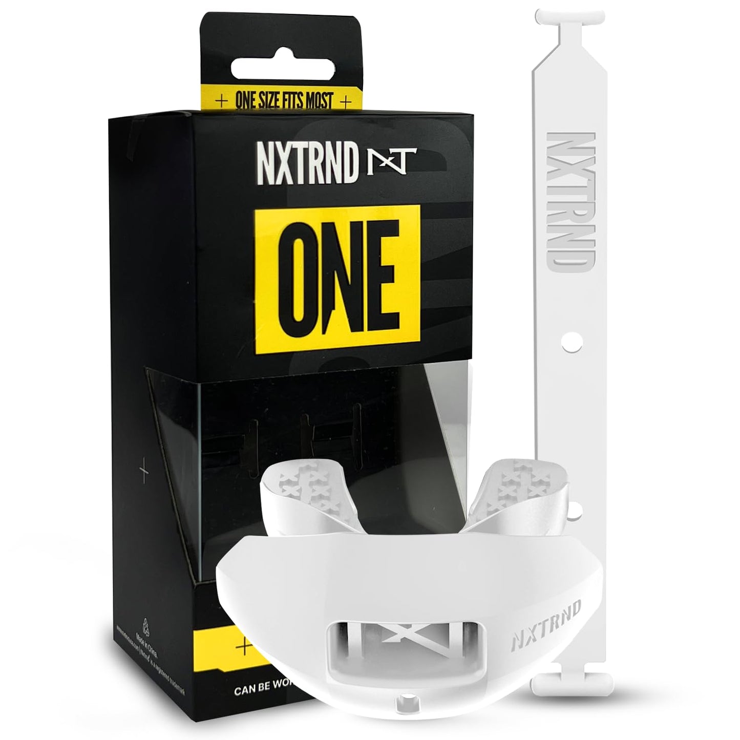 Nxtrnd One Football Mouth Guard, Strap Included, Fits Adult & Youth (White)