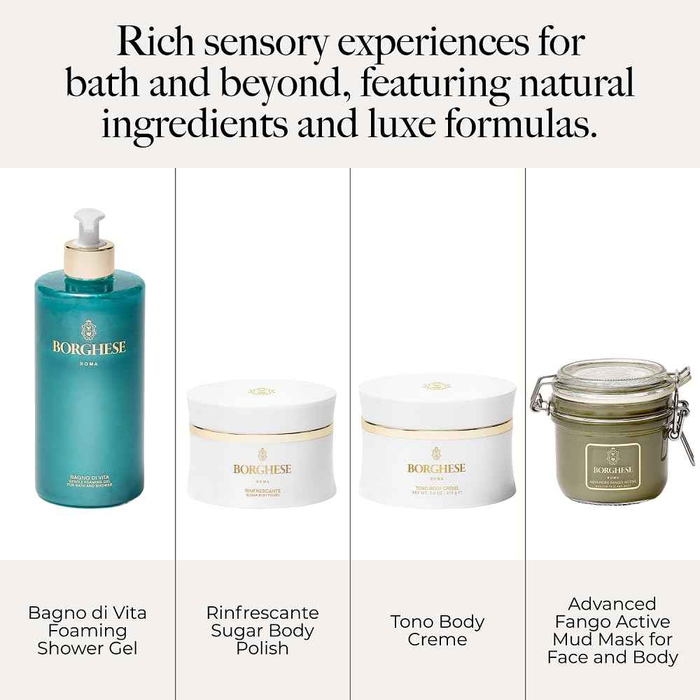 Borghese Bagno di Vita Gentle Foaming Bath & Shower Gel - Aromatherapy Hydrating Body Wash with Thyme, Chamomile & Sweet Almond Oil For All Skin Types