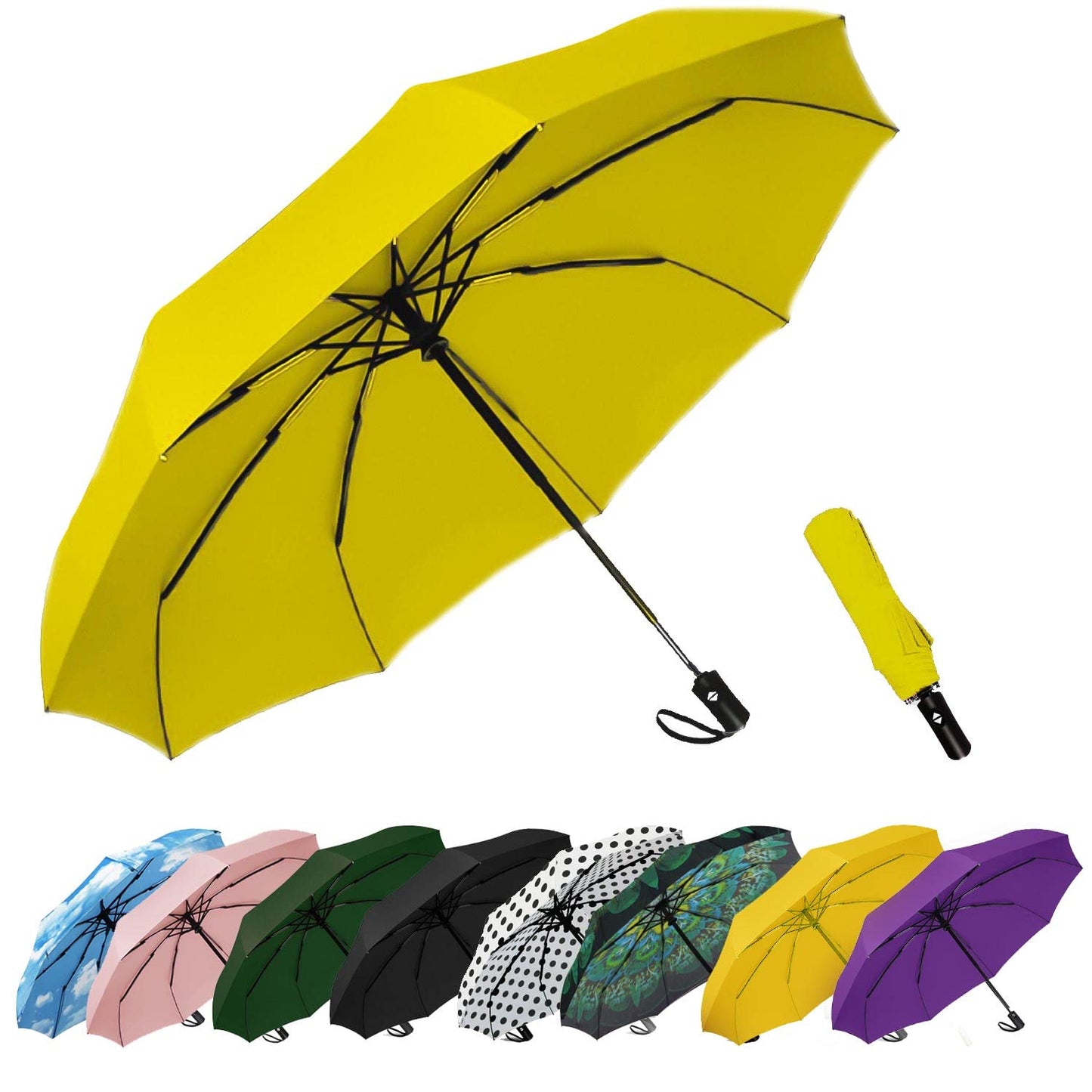 SIEPASA Windproof Travel Compact Umbrella-Automatic Umbrellas for Rain-Compact Folding Umbrella, Travel Umbrella Compact, Small Portable Windproof Umbrellas for Men Women Teenage. (Yellow)