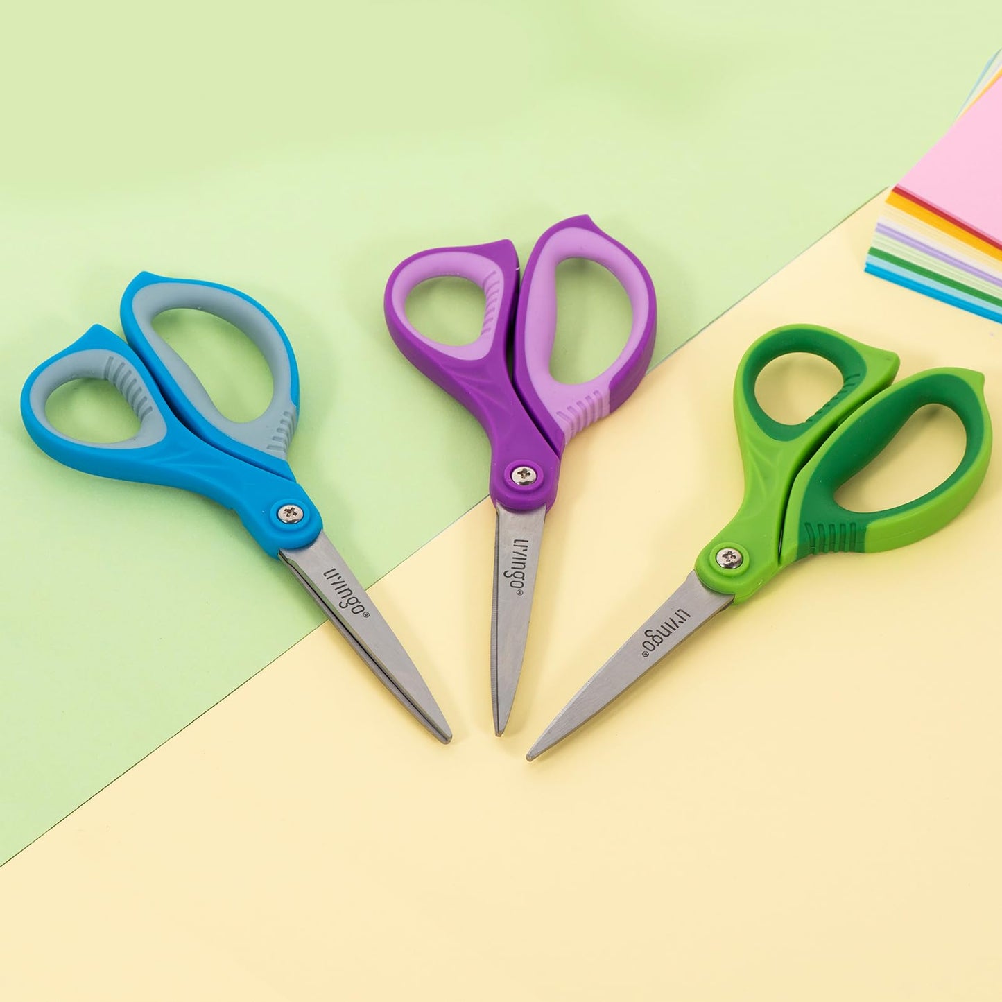 LIVINGO Scissors for School - Sharp Pointed Tip All Purpose Scissors Students Teachers Crafts Middle High School College Office Home, Right & Left Handed Scissors, Blue, Green, Purple, 3 Pack, 7 Inch