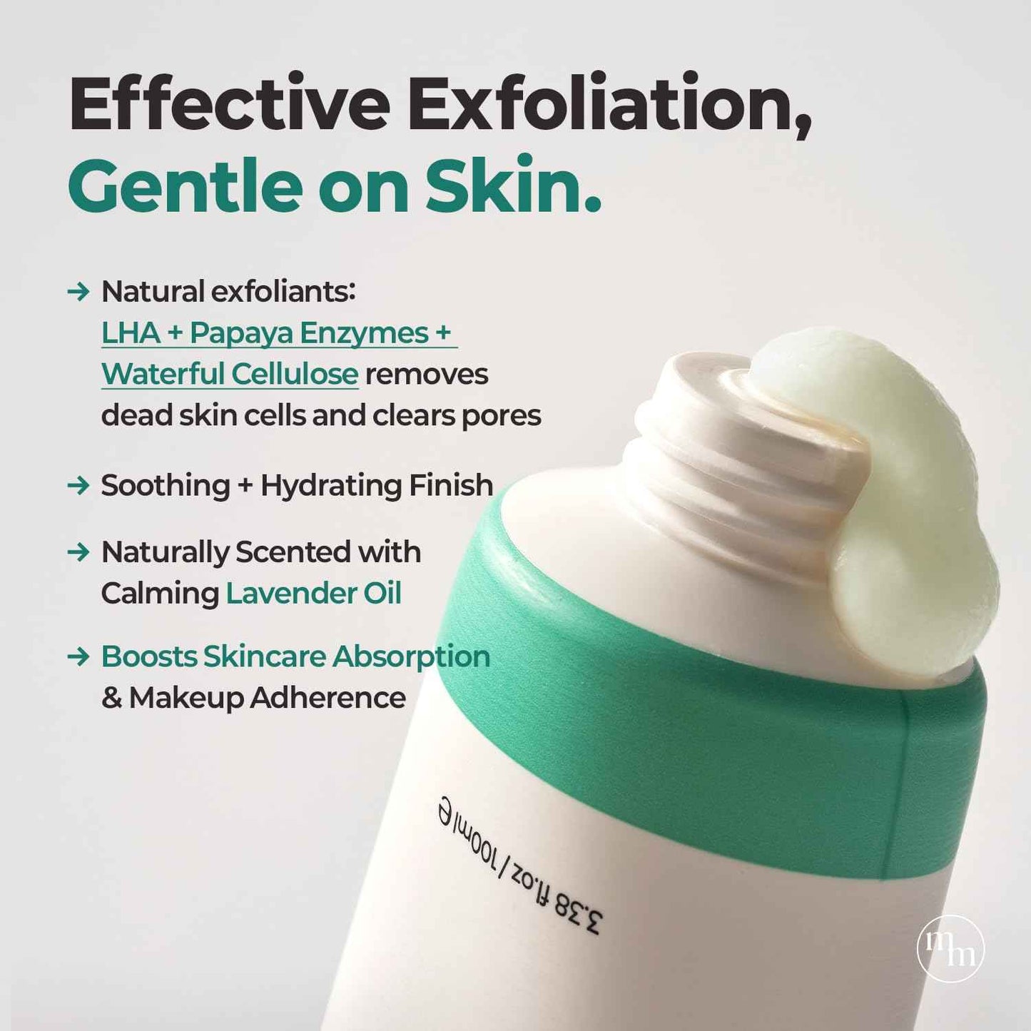 MOTHER MADE LHA Green Tea Exfoliating Aqua Peel Gel, Deep Pore Face Exfoliant, Gentle Facial Exfoliator, Dead Skin Remover, Natural Cellulose for Peeling, Vegan, Korean Skincare (100ml / 3.38 fl.oz)