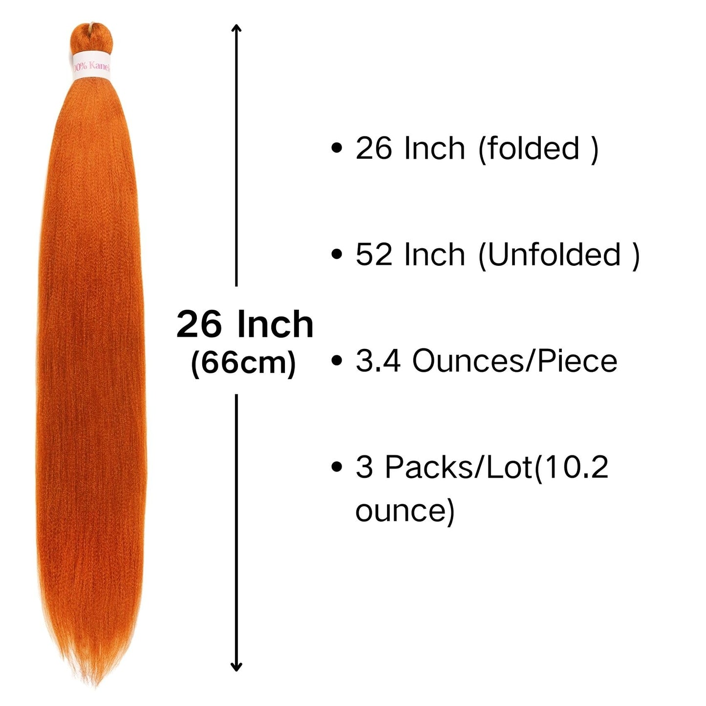 Gozill Ginger Orange Kanekalon Braiding Hair Pre Stretched 26 Inch Hypoallergenic Synthetic Braiding Hair for Knotless Box Braids (26Inch, Pack of 3)