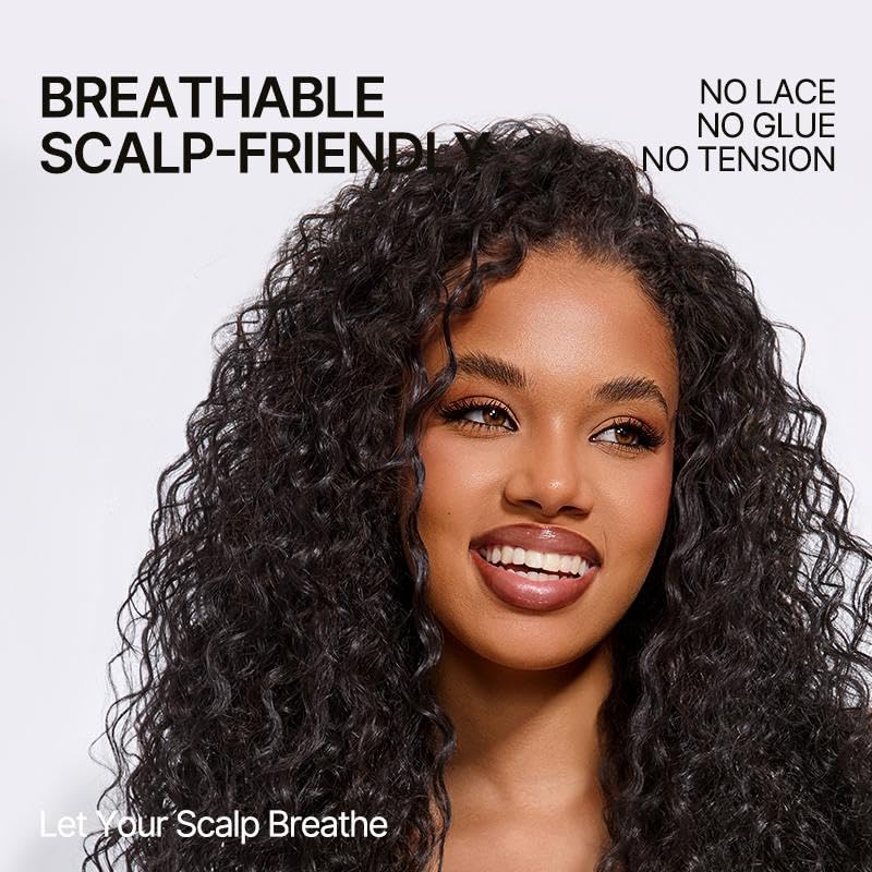 Frodio 18-Inch Kinky Curly Half Wig with 200% Density, Glueless, Boho Waves